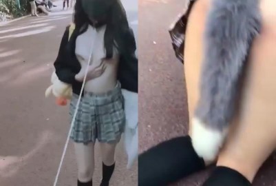 馮珊珊戶外露出福利屁股戴著肛塞尾巴遊樂園