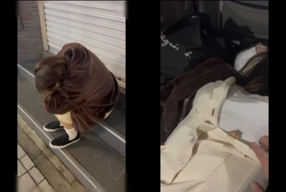 路上でOれた放置美女 紫下著の香りを愉しみXかん ストッキング破り捨てた師走の新宿